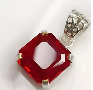 925 Solid Silver Pendant 35+CT Lab Grown Pigeons Blood Ruby Gemstone - Picture 1 of 5