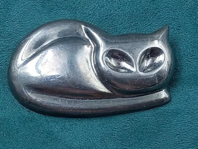 ZINA Designer Modernist Sterling Silver Modernist Look Cat Pin: 2.5" x  1.4" - Image 1 of 4