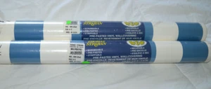 2 VTG THOMAS STRAHAN WALLPAPER ROLLS BLUE WHITE STRIPED PREPASTED VINYL DBL RLLS - Picture 1 of 5
