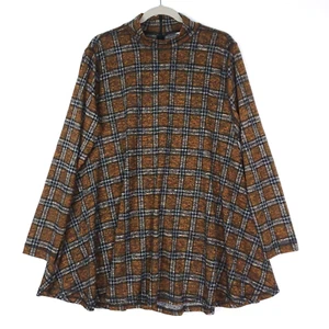 John Mark Mock Neck Tunic Top Womens XL Orange Navy Plaid - Picture 1 of 15