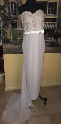 Vestido de tren Mingda’s PaPale lr gris transparente sin tirantes flor corpiño nuevo con etiquetas talla 6 Foto 1 de 4