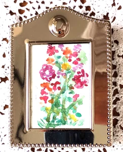 Kunst Original Signiert Aquarell Floral Miniatur Silberfarben Rahmen Staffelei EUC 3x4" - Bild 1 von 8