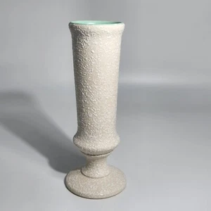 Vintage California Originals Pottery Vase White Splatter On Cream w/ Teal Tall - Picture 1 of 9