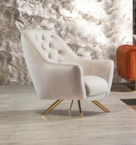 Sessel 1 Sitzer Beige Chesterfield Design Einsitzer Möbel Stoff Textil Sofort - Bild 1 von 1