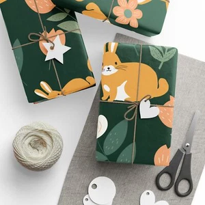 Whimsical Bunny Rabbit Premium Eco-Friendly Decorative Gift Wrapping Paper - Picture 1 of 15