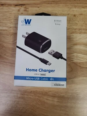 Just Wireless Home Charger USB with 6ft Micro USB Cable Black For Android - Image 1 of 3