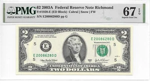2003A Richmond $2 FRN Harder to Find ED Block PMG 67 EPQ Superb Gem Uncirculated - Picture 1 of 6