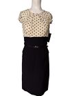 Tiana B Sz 4 Polka Dot Lace Top Pencil Dress Belted Black Cream Slit Keyhole USA