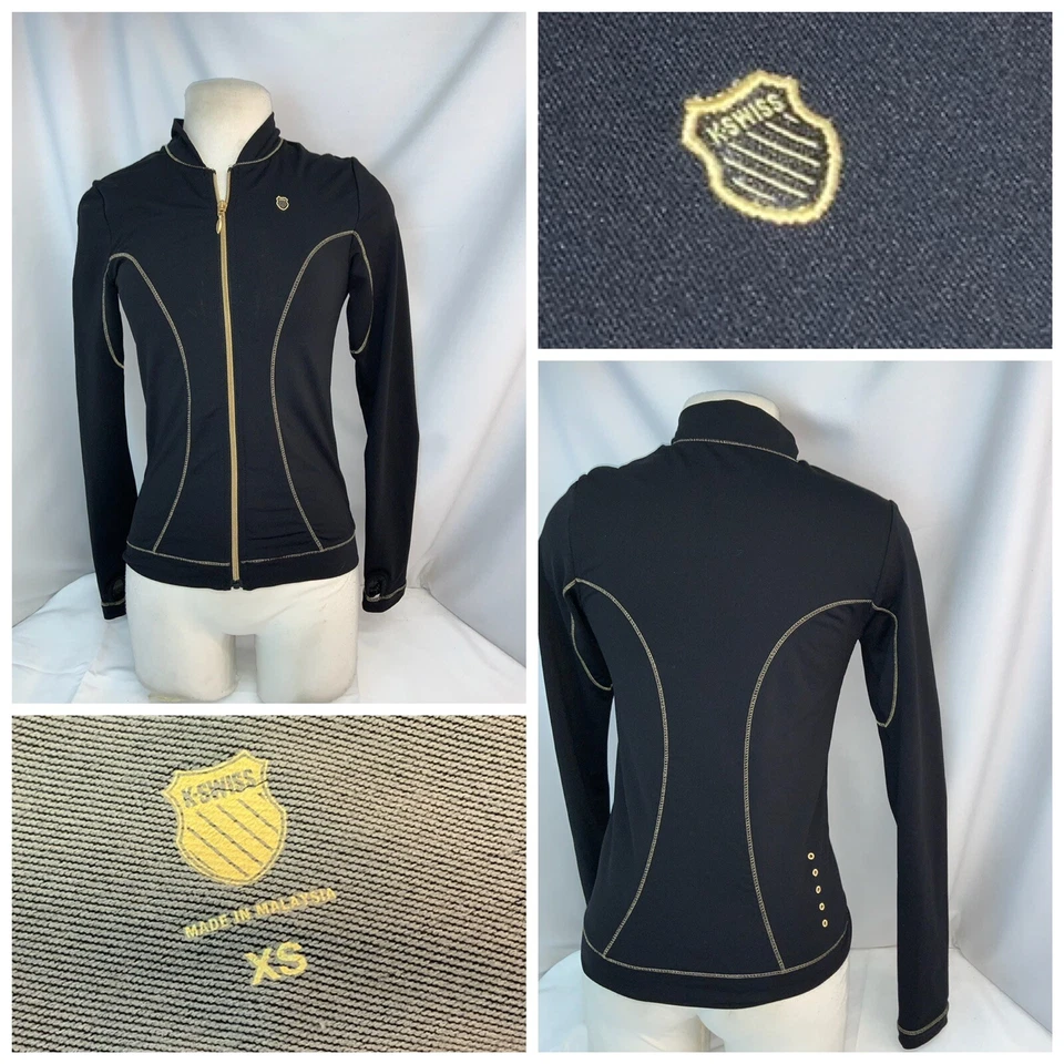 K-Swiss Tennis Yoga Jacket XS Women Black Nylon Poly Gold Zipper YGI L1-94 - Image 1 of 4