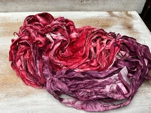HAND DYED Sari Silk Ribbon - recycled Silk Strips fiber art Weaving knitting -F - Picture 1 of 4
