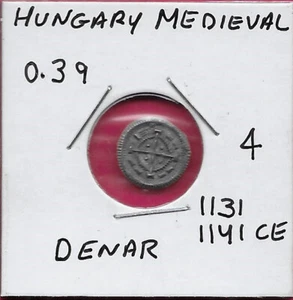 HUNGRÍA MEDIEVAL DENIER (DENAR) PLATA 1131-1141 CE BELA II, CRUZ EN CÍRCULO INTERIOR - Imagen 1 de 2