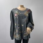 Johnny Was Embroidered Floral Selah Shirt XL Romantic Butterfly Long Sleeve Top