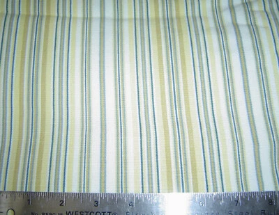 Tela de tapicería amarilla mantequilla con rayas blancas y azules  Foto 1 de 3