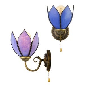 Tiffany Style Stained Art Glass Pull Chain Vintage Wall Sconce Light Fixtures - Picture 1 of 6