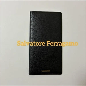 Salvatore Ferragamo Long Wallet Bifold Black Unisex Made in Italy Leather - Picture 1 of 6
