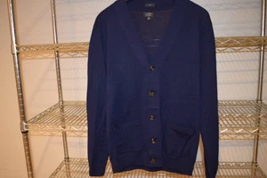 J. Crew Navy Blue 100% Merino Wool Light Weight Cardigan Sweater Medium Slim Fit - Picture 1 of 2