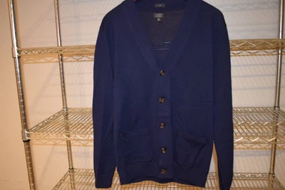 J. Crew Navy Blue 100% Merino Wool Light Weight Cardigan Sweater Medium Slim Fit - Image 1 of 2