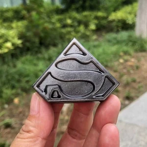 Natural Silver Obsidian Superman logo  Reiki Healing Amulet Gift 1pc - Picture 1 of 8