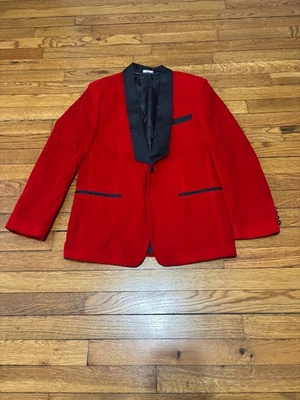 Chaqueta Blazer Calvin Klein Niños Talla 16 1 Botón Esmoquin Traje Rojo Terciopelo Formal Foto 1 de 4