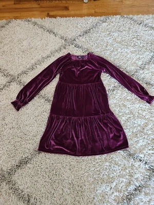 Lands' End Girls Long Sleeve Velour Dress Plum Size L 10-12  - Image 1 of 4