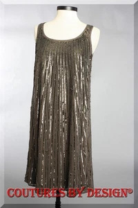 Vestido St John Knits Alta Costura Seda con Lentejuelas Estilo Pizarra Marrón Talla 10 Nuevo con Etiquetas $1695 - Imagen 1 de 2