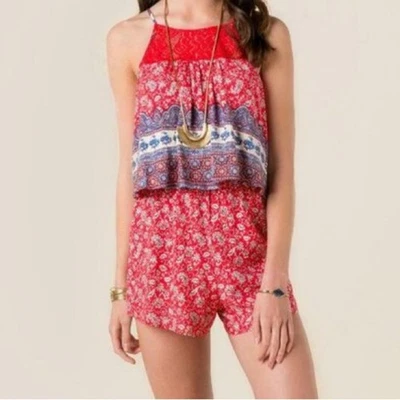 Francesca’s Alya Womens Antonia Red Paisley Floral Romper Large - Image 1 of 4