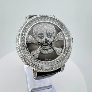Orologio Saint James teschio cristallo trasparente e nero cinturino ampio in pelle nera - Foto 1 di 14