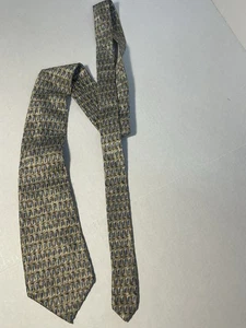 Van Heusen 100% Silk Necktie Tie Brown Blue Rectangle Waves 60” Long 3.5” Width - Picture 1 of 8