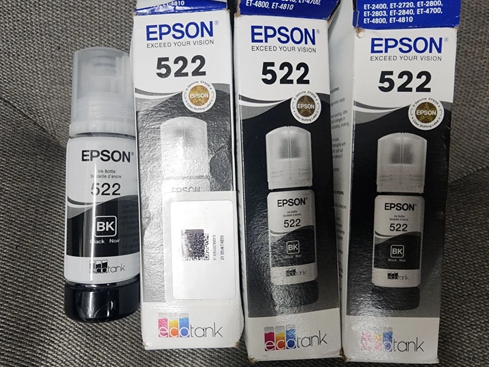 Epson 522 EcoTank Tinta Ultra Alta Capacidad Botella Negra 4 PACK CADUCIDAD: 2029 y 2030 Foto 1 de 1