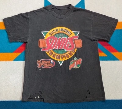 Camisa De Colección Seattle Supersonics 1996 Finales de la NBA Estados Unidos Puntada Única Golpeada M/L Foto 1 de 4