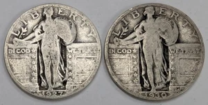 Two 90% Silver Standing Liberty Quarter Dollar Coins - 50 Cent FV - Picture 1 of 4