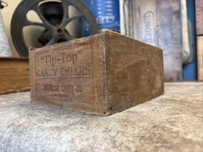 Vintage Wood Crate Tip-top Candy Cigars  American Milwaukee Wisconsin Cigar Box - Image 1 of 4
