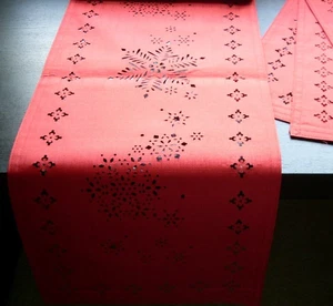 Red Polyester Fabric Snowflakes Laser Cut 13x70 Table Runner by DIRECT2HOME - Picture 1 of 12