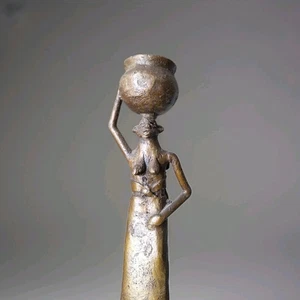 Statuette Africaine En Bronze Cameroun tribu Bamiléké, Statue  Femme Mère enfant - Imagen 1 de 22