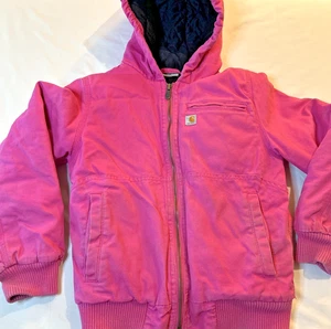 Carhartt Kid’s Hot Pink Full Zip Sz Med Girl’s 10-12 Jacket Coat Hooded Pockets - Picture 1 of 13
