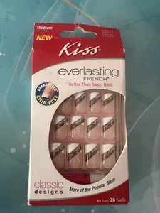 Kiss Everlasting Rare 🔥 Black French Tip Glue On Nails 28 Medium Square - Bild 1 von 2