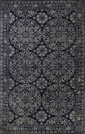 2x8 Runner Carpet Handmade Wool Blue Leaves 2112 Rug - Approx 2' 6" x 8' - Image 1 of 3