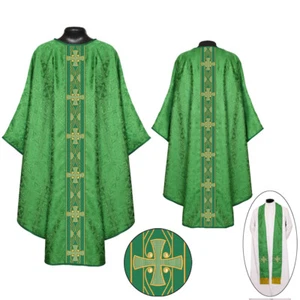 Priest Pastor GREEN Gothic Chasuble & Stole Set - Embroidered orphreys - Picture 1 of 1