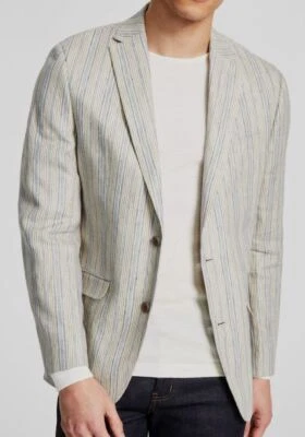 Bar III Мужская синий в полоску Slim-Fit льняной костюм отдельный куртка размер 36S - Изображение 1 из 3