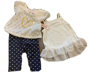 Little Lass Girl’s 3 Piece Outfit New with tags 2T Top Undershirt Capris Hearts - Picture 1 of 9