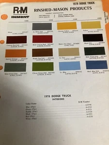 1978  DODGE TRUCK   R & M, Exterior Paint Color Chip Chart Sheet - Picture 1 of 1