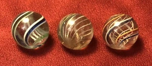 Antique Handblown German Latticinio Ribbon & Divided Core Swirl Marbles wPontils - Picture 1 of 4
