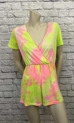 SHEIN WOMEN’S PINK & YELLOW TIE DYE PRINT ROMPER SIZE S - Image 1 of 4