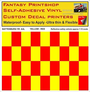 RC 1:12 Scale Reflective BATTENBURG VINYL STICKER A4 Landscape Yellow Red Vinyl - Bild 1 von 3