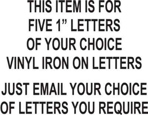 Pack Of 5 IRON ON / HEATPRESS Letters Size 1" COLOUR BLACK / Personlize Ur Tops - Picture 1 of 1