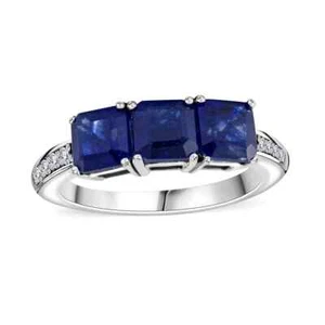 CLASSIC!! 3.15ctw Masoala Sapphire & Zircon Ring Platinum Plated Sterling Size 6 - Picture 1 of 5