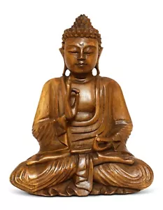 Statua Buddha meditante in legno intagliata a mano 8" scultura statuetta arredamento casa arte - Foto 1 di 6