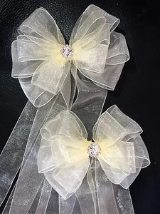  Bouquetgriff Braut Organza Bandschleifen mit Schwänzen Diamant Edelstein Zentrum - Bild 1 von 3