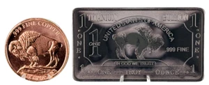 Titanium & Copper * Buffalo Art Bar and Coin * Two-Piece Set * Fine .999 Bullion - Picture 1 of 3