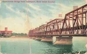 Government Bridge from Davenport, Rock Island Arsenal Iowa  PC Posted 1911 - Picture 1 of 2